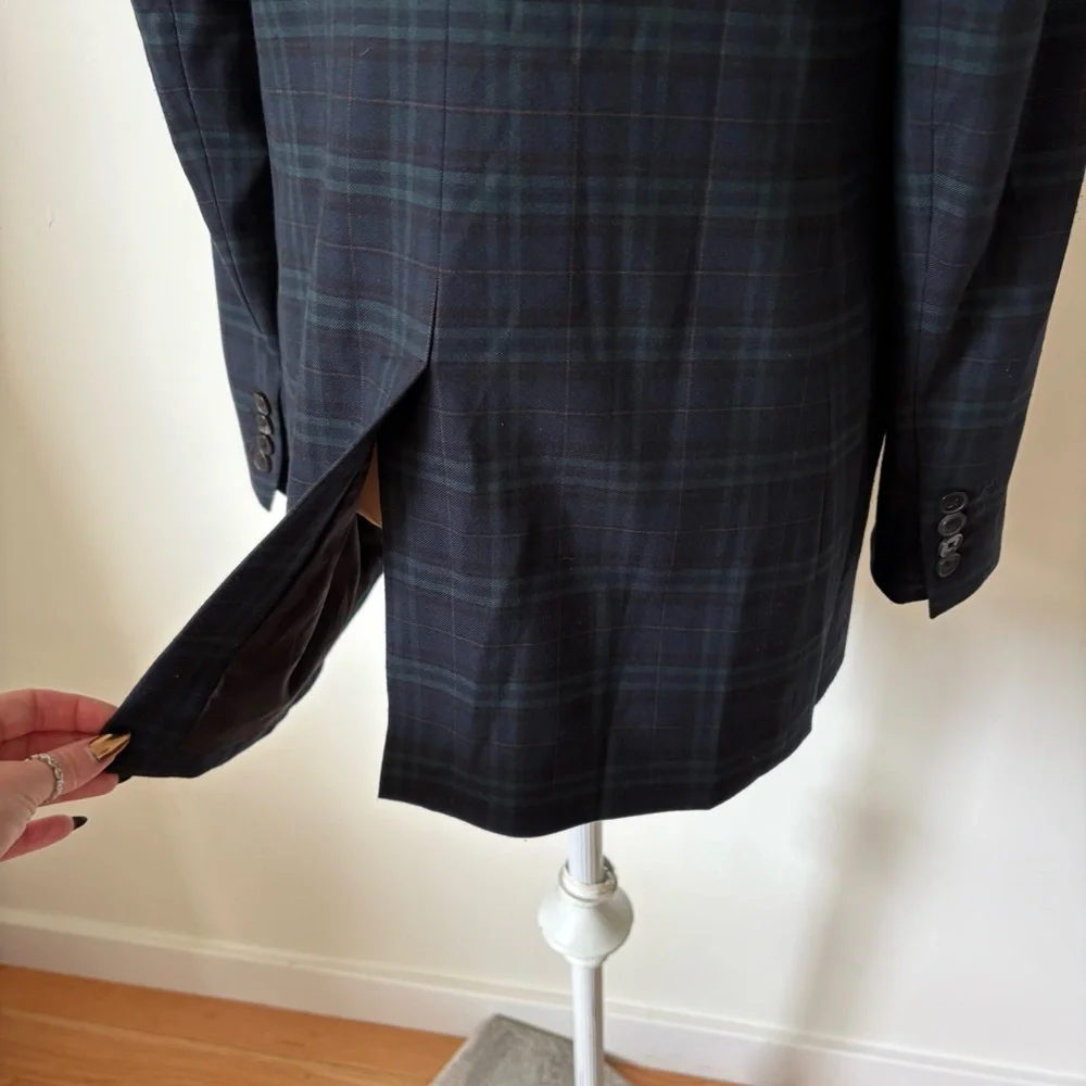 Aritzia Babaton Samuel Double Breasted Navy Everest Green Plaid Blazer Size 6